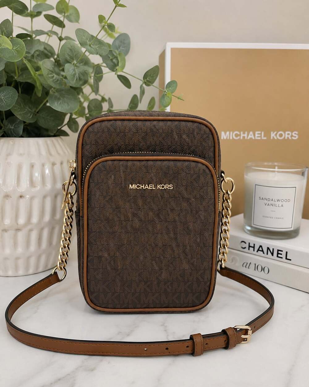 Michael Kors Jet Set Travel Medium Logo Crossbody Bag Brown 35F1GTVC2B